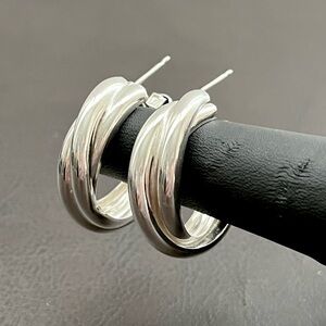 Italian sterling silver triple strand lightweight vintage hoop earrings